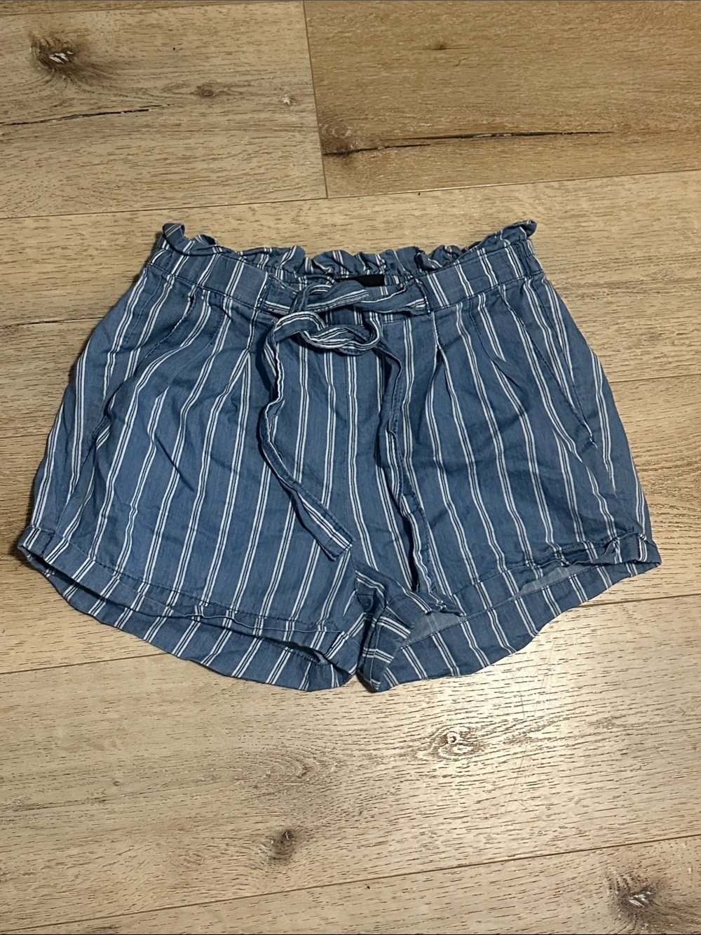 Almost Famous Blue and White Striped High-Waist Tie Shorts